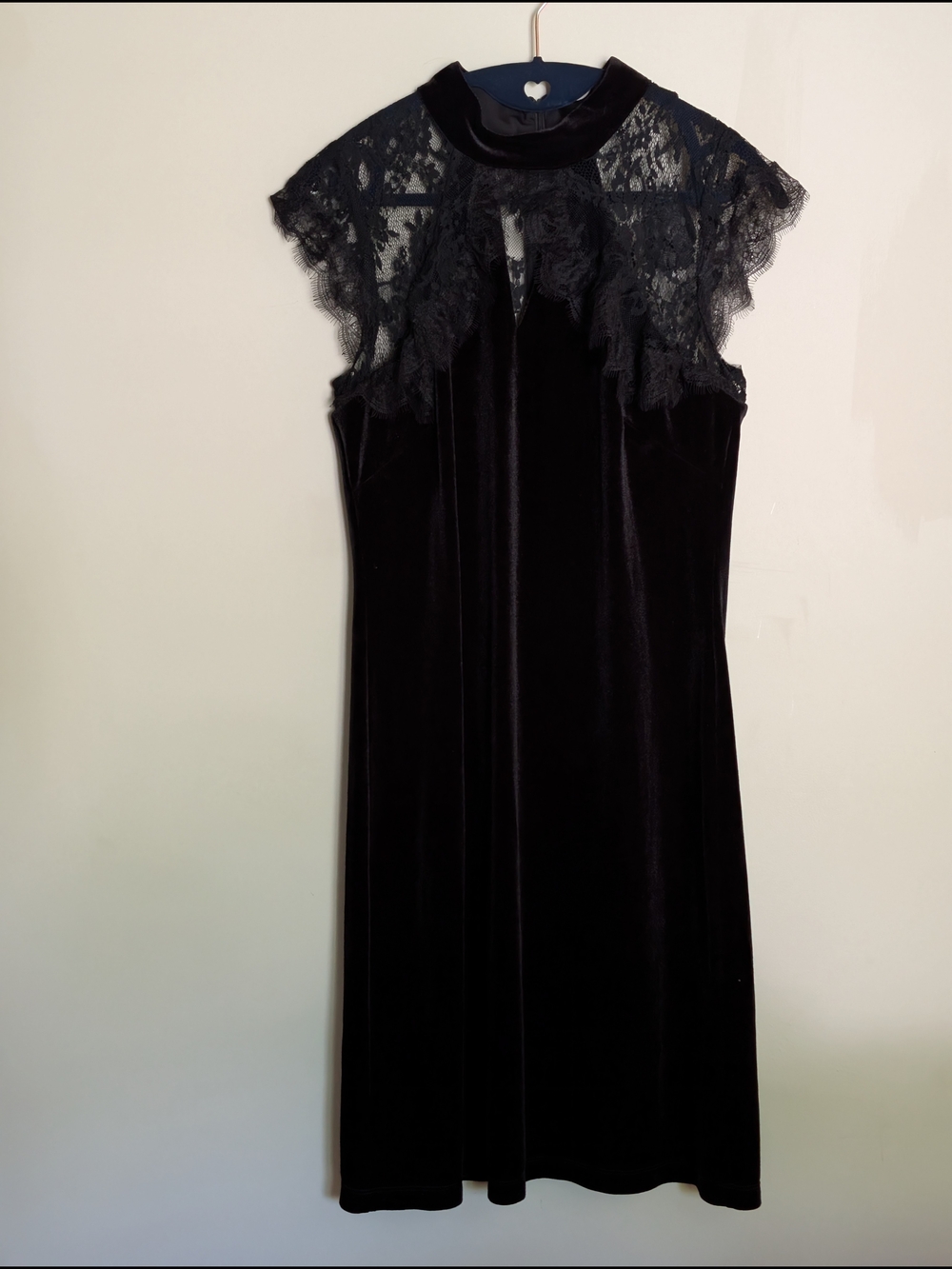 White House Black Market Black Velvet Lace Mock Neck Dress 4